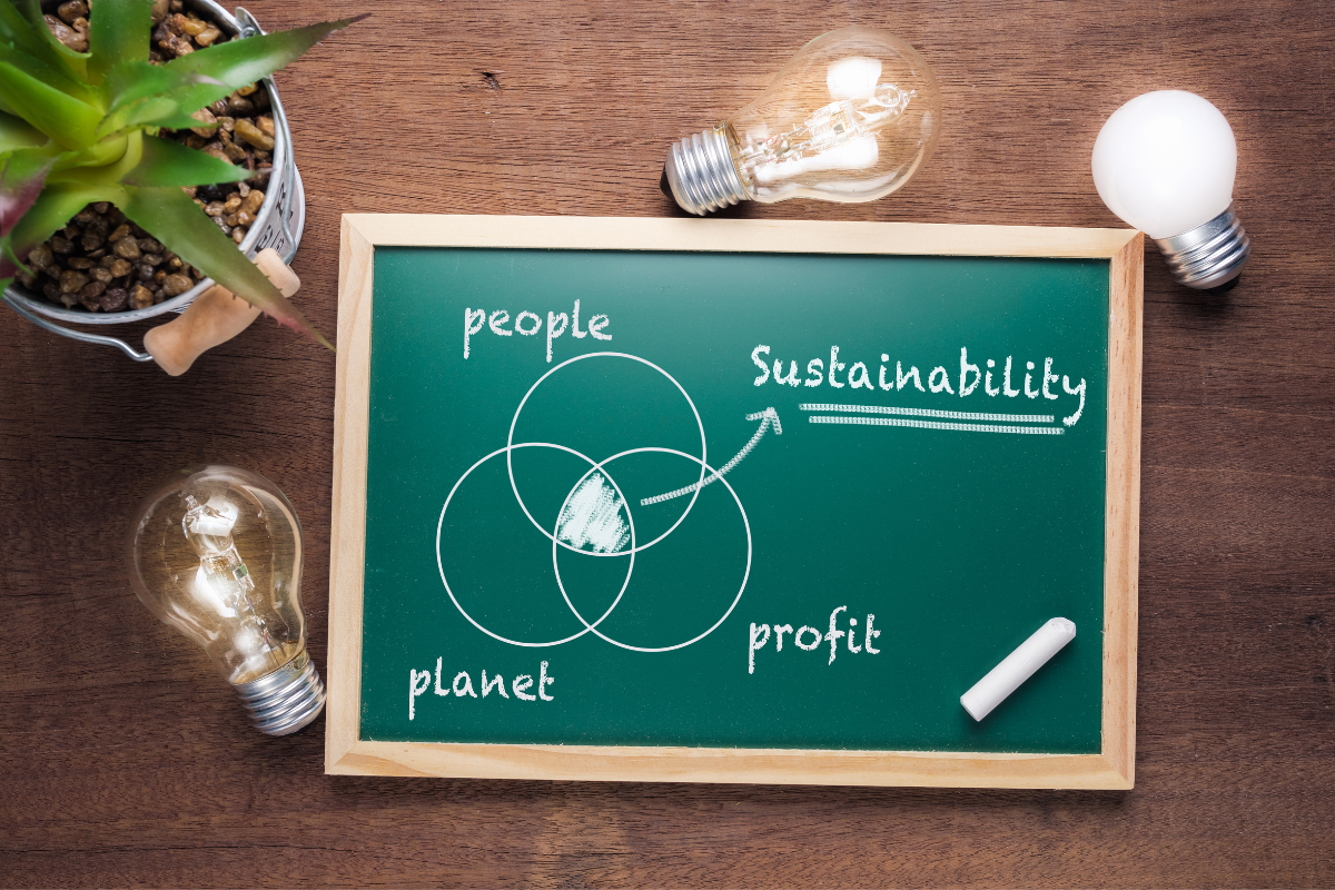 diagram showing the overlapping circles of profit, planet and people, with sustainability being the are where all three overlap