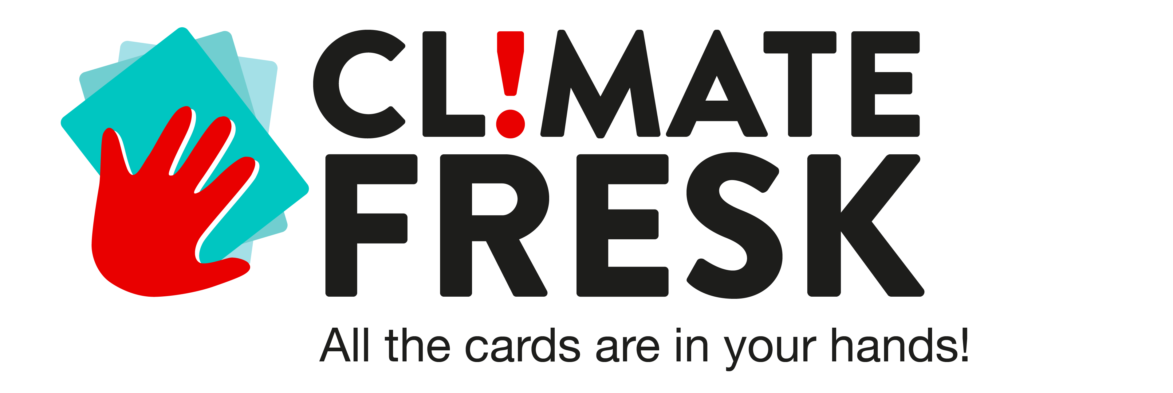 Words Climate Fresk, the cards are in your hands with red hand climate fresk logo